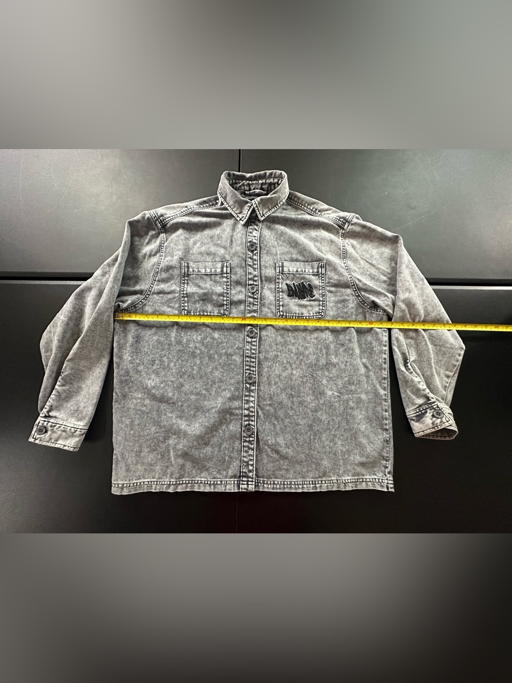 Empyre Washed Grey Denim Button-Down Shirt Jacket